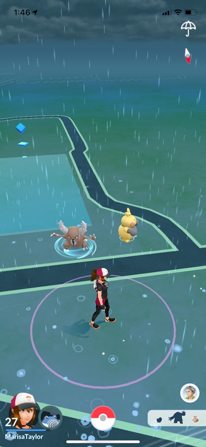 Pokémon GO features a map where players can tap on Pokémon to catch them and navigate a main menu.