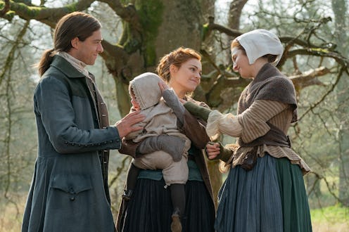 Richard Rankin as Roger MacKenzie, Jemmy, Sophie Skelton as Brianna Randall Fraser, and Caitlin O'Ry...