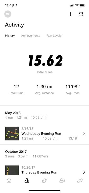 Nike Run Club tracks and logs your activity history, and gives you stats based on your workouts.