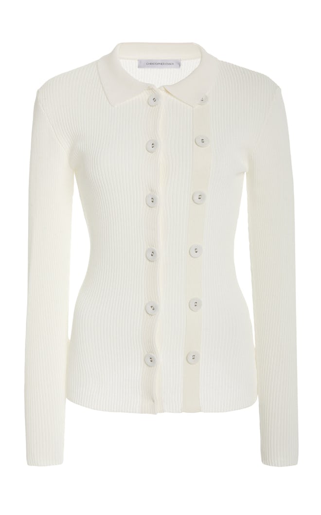 Buttoned-Detailed Ribbed-Knit Cardigan