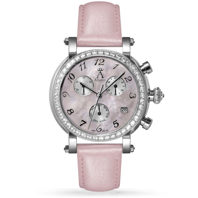 Pink Mother Of Pearl Chronograph Leather Watch