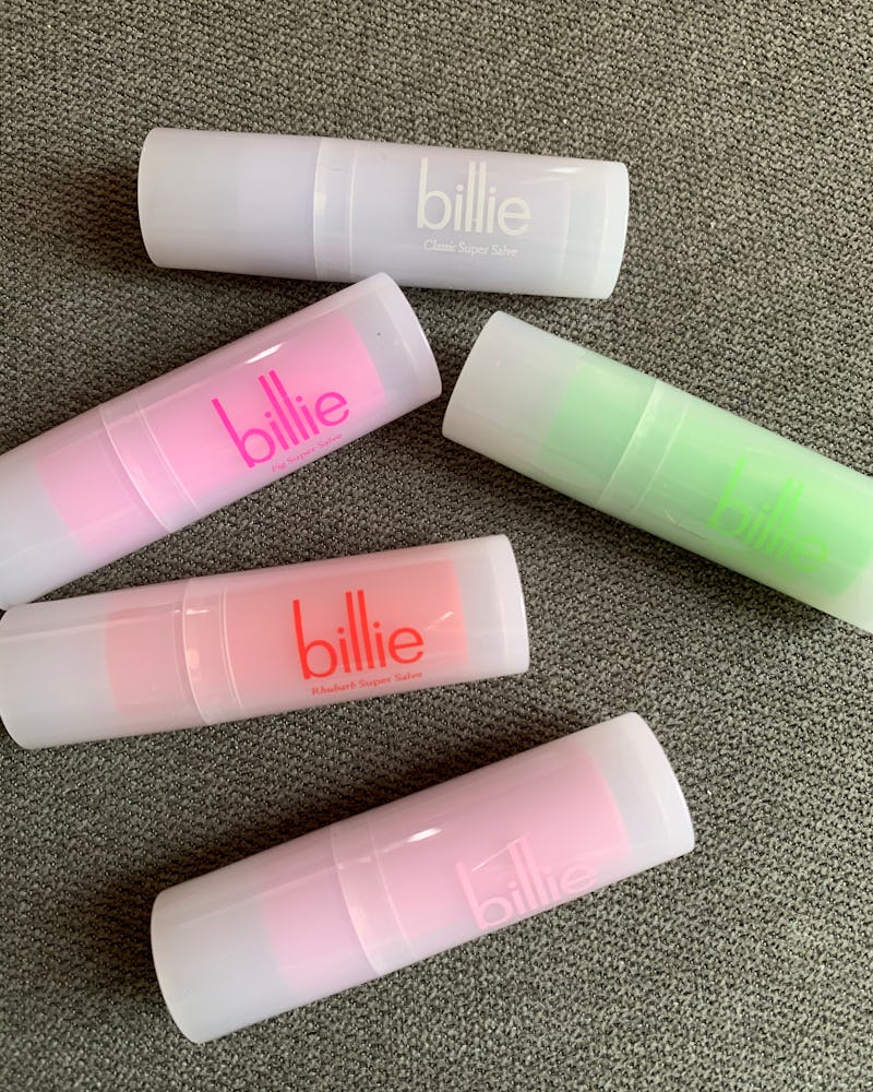 New Billie Beauty Collection Review: All five Super Salve Lip Balm flavors.