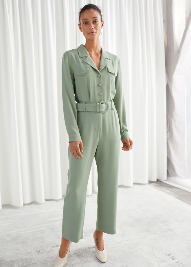 Belted Long Sleeve Jumpsuit