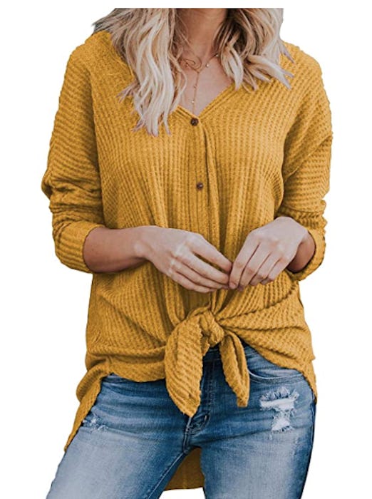 Miholl Button Down Tie Front Top 