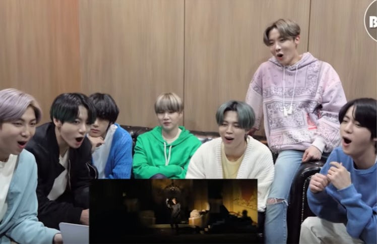 A screenshot from BTS' reaction to their "Black Swan" video.