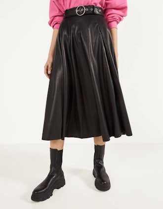 Faux leather skirt with belt