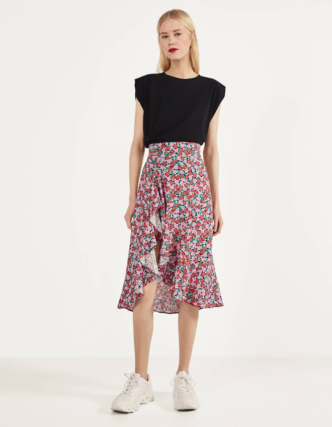 Floral print skirt with ruffles