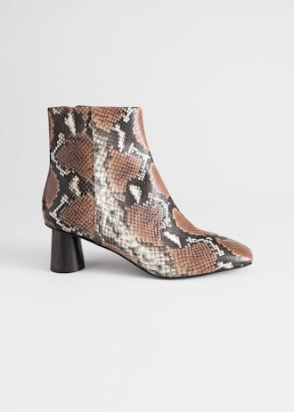 Wooden Heel Snake Ankle Boots
