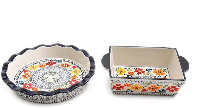 Gibson Luxembourg Handpainted Pie Dish & Square Bakeware (10.5 by 8 Inches)