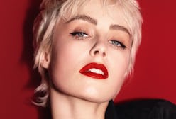 YSL Beauty's new Tatouage Couture Velvet Cream Liquid Lipstick on model.