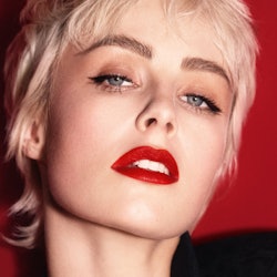 YSL Beauty's new Tatouage Couture Velvet Cream Liquid Lipstick on model.