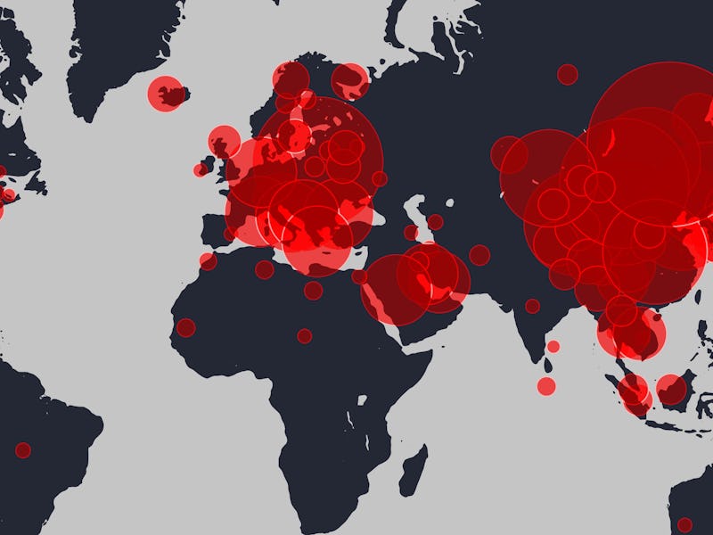 World map of the most infected places with coronavirus