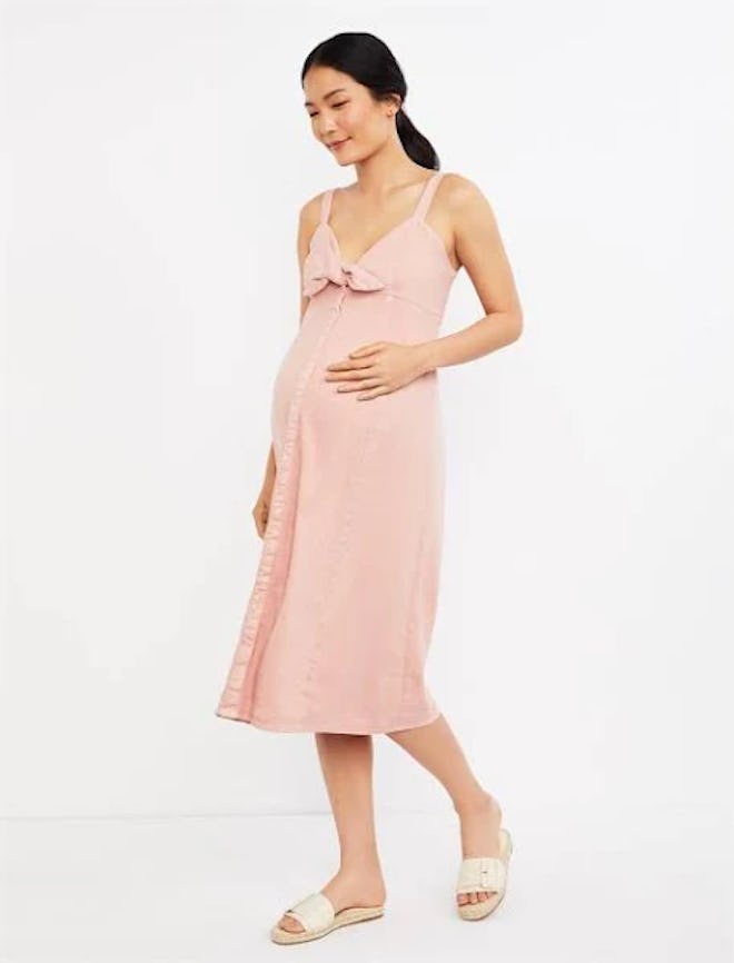 Tie Front Sleeveless Maternity Dress