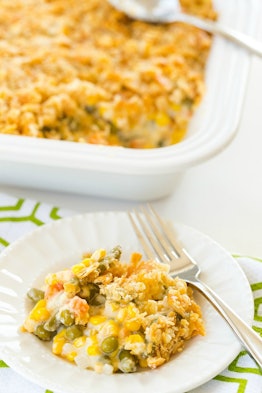 Mixed vegetable casserole is a great way to use up vegetables you have on hand.