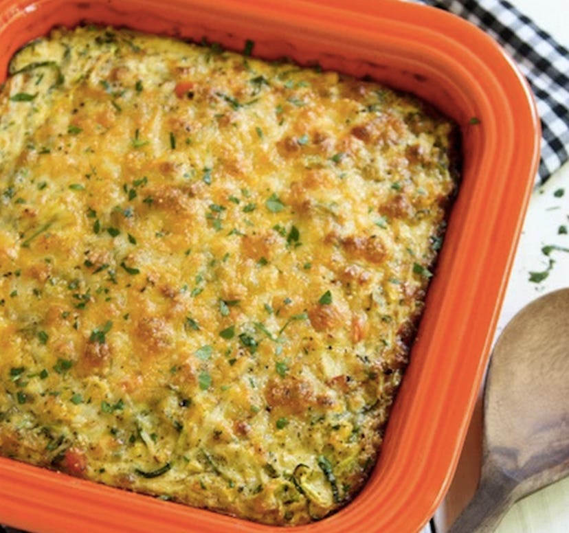 Cheesy zucchini noodle casserole turns old vegetables into something new and delicious.