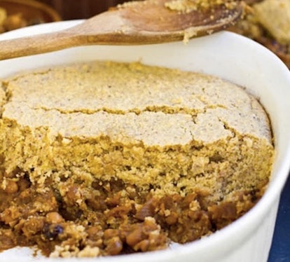 Pumpkin maple baked bean cornbread casserole combines three comfort foods into one.