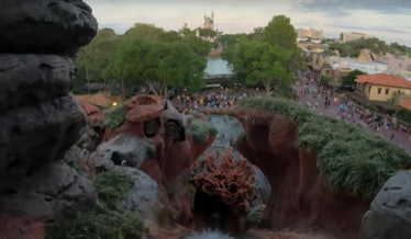 A view from the top of the Splash Mountain ride at Disney World in Florida shows Cinderella's castle...
