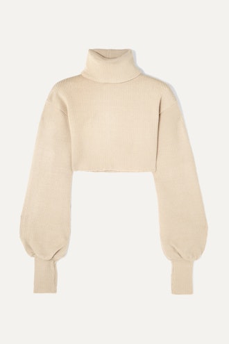 Cropped Ribbed-Knit Turtleneck Sweater