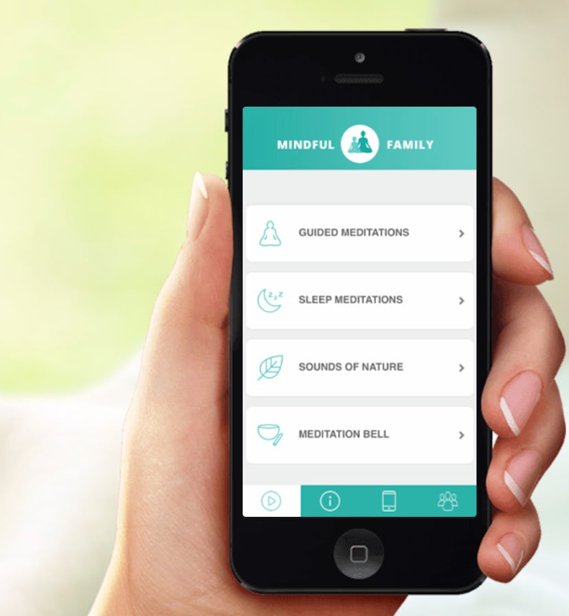 hand holding a smart phone showing the mindful family app