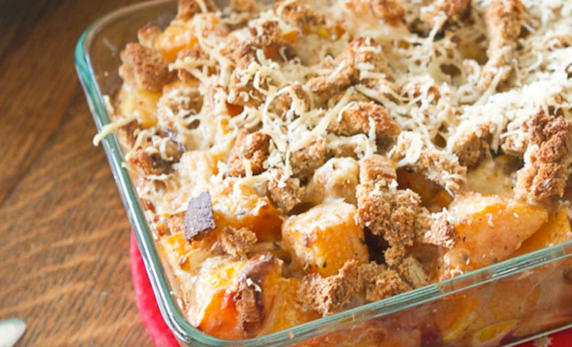 Turn butternut squash into a delicious casserole with cheese and seasonings.