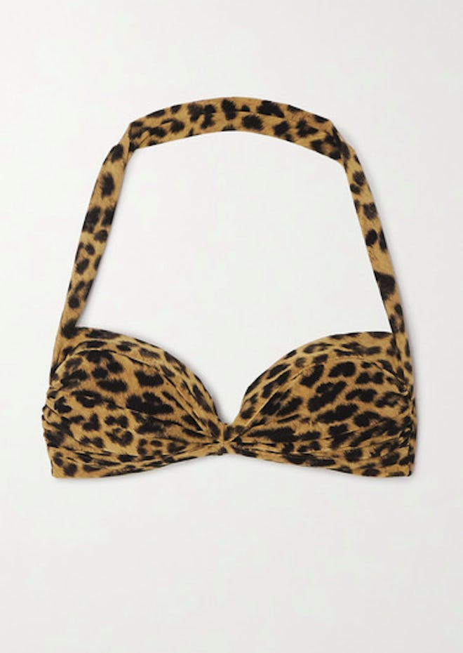 Bill Ruched Leopard Print Halterneck Bikini Top