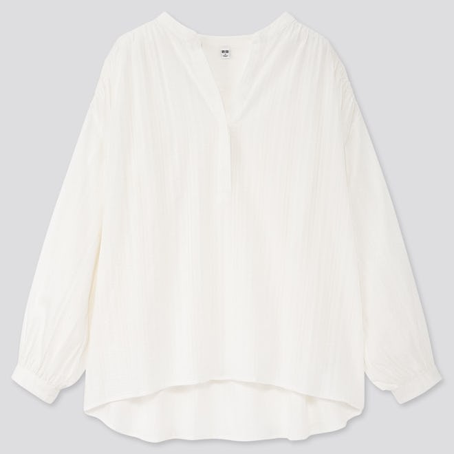 Cotton Dobby Long-Sleeve Blouse