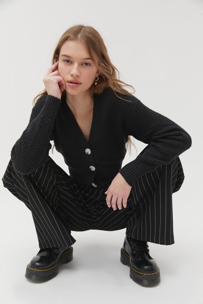 UO Kennedy Ribbed Cropped Cardigan
