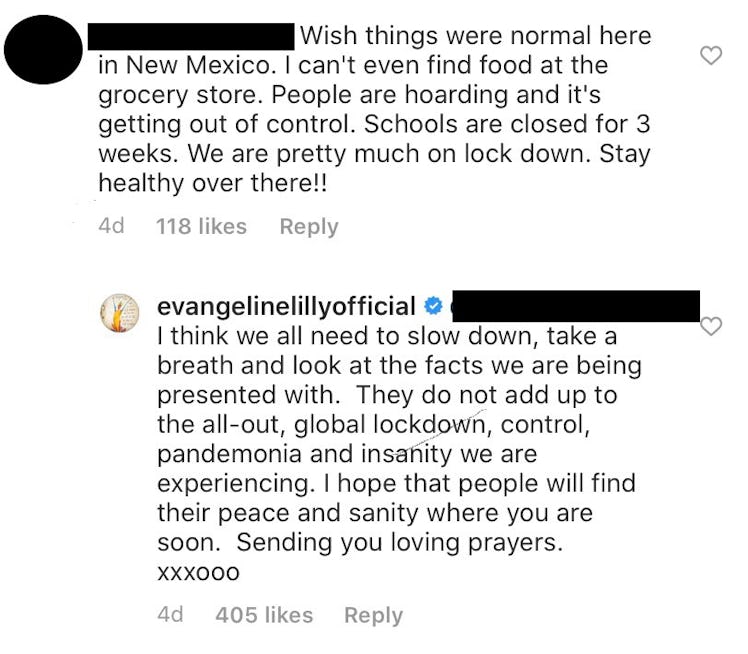 Evangeline Lilly told her followers to take a deep breath and slow down in response to efforts made ...