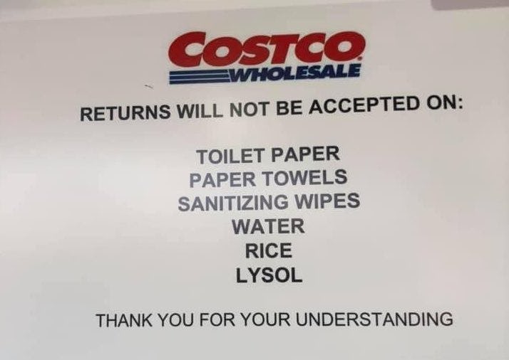 Costco Won't Accept Returns On Toilet Paper, Wipes & More, Signs Suggest