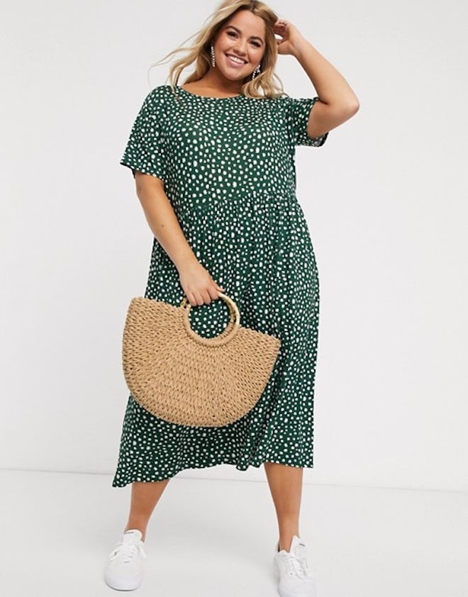 Wednesday's Girl Curve Midi Dress In Smudge Polka Dot