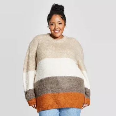 Universal Thread Women's Plus Size Brush Striped Crewneck Tunic Sweater