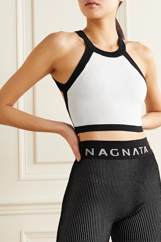 + NET SUSTAIN cropped open-back technical stretch-organic cotton top