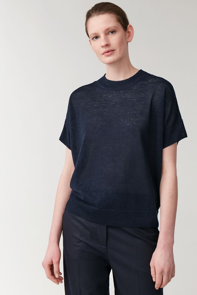 Shaped Linen-Silk Knit Top