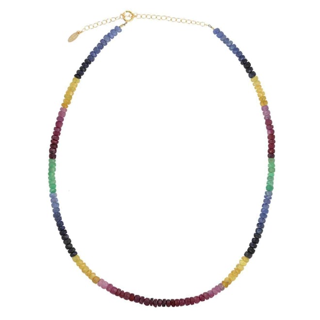 Ruby, Emerald & Sapphire Faceted Color Block Breaded Necklace 