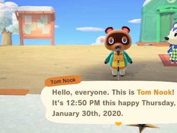 Screenshot from "Animal Crossing" video game in which a player is talking to a NPC called Tom Nook