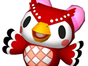 Red colored bird character Celeste from the Nintendo video game "Animal Crossing: New Horizons"