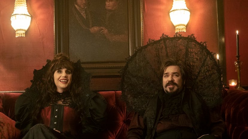 Natasia Demetriou and Matt Berry in What We Do In The Shadows