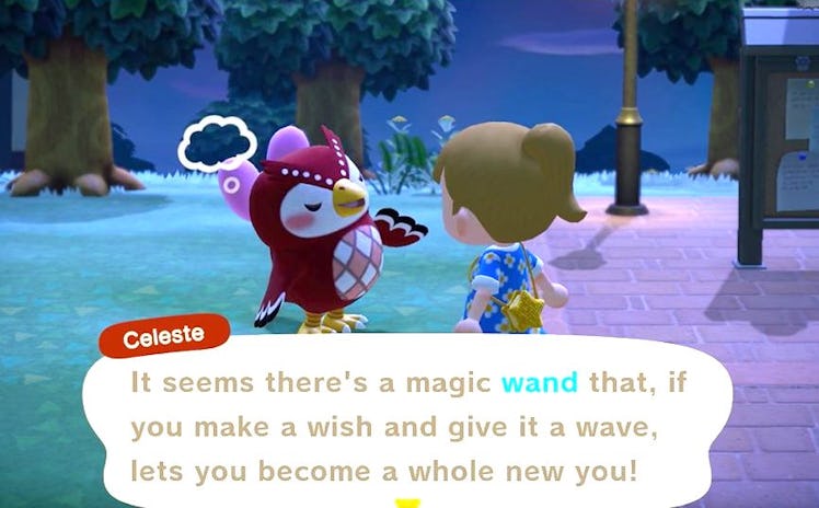 Celeste talking in a Nintendo video game "Animal Crossing: New Horizons" scene