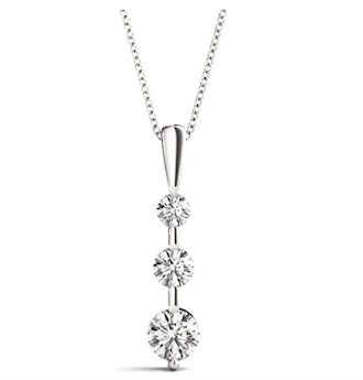 0.24 Ct 3 Stone Diamond Pendant Necklace with Round Diamonds Prong Set on Sterling Silver in, Yellow...