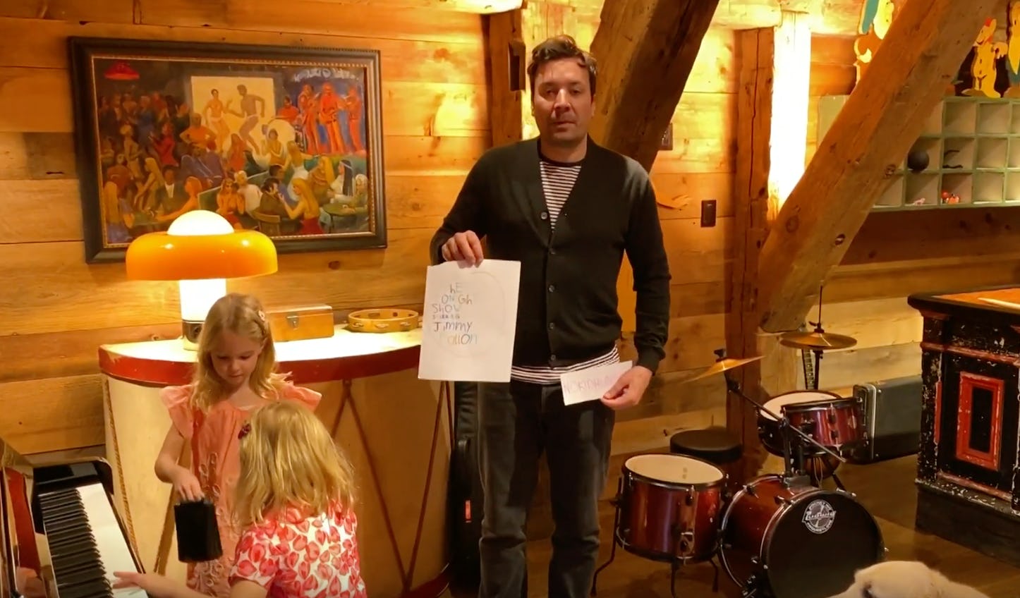 Jimmy Fallon is now working from home, like many parents, and is dealing with interruptions from his...