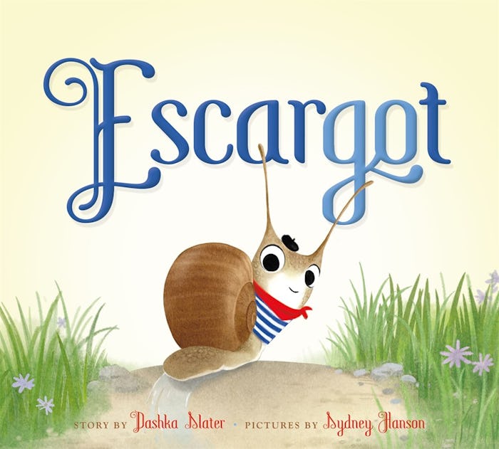 The cover of 'Escargot' by Dashka Slater, with a snail wearing a black beret