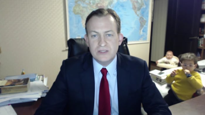 The viral "BBC Dad" is back, this time with his whole family, to commiserate with parents now having...