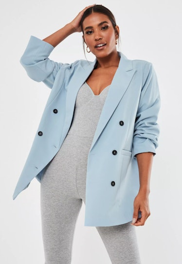 Blue Co Ord Oversized Double Breasted Blazer