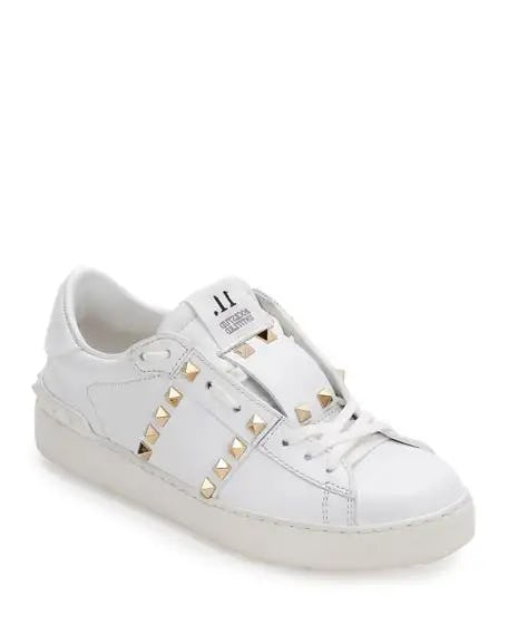Rockstud Untitled Leather Sneakers, White
