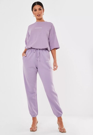 Lilac Missguided Slogan Oversized 90s Joggers
