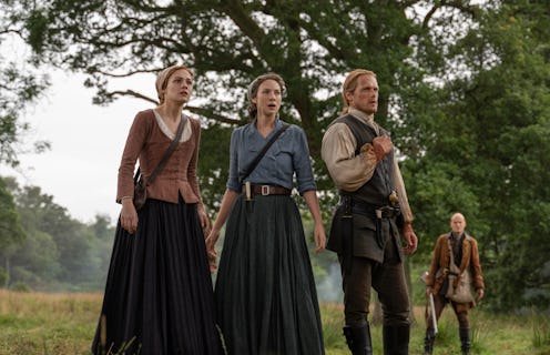 Sophie Skelton as Bree, Caitriona Balfe as Claire, and Sam Heughan as Jamie in Outlander