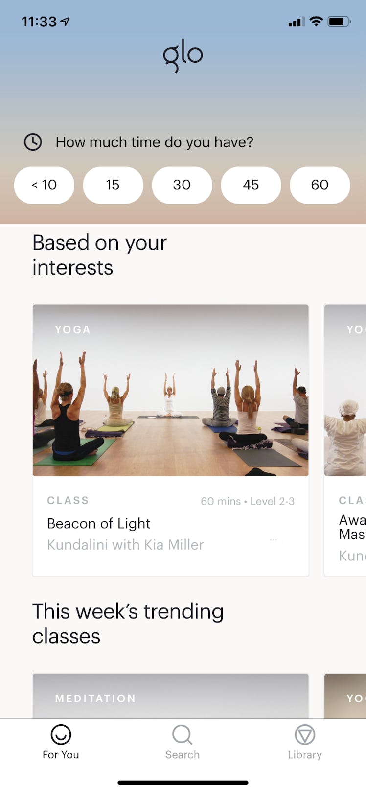 The Yoga & Meditation by Glo app tailors sessions and workouts to your individual needs.