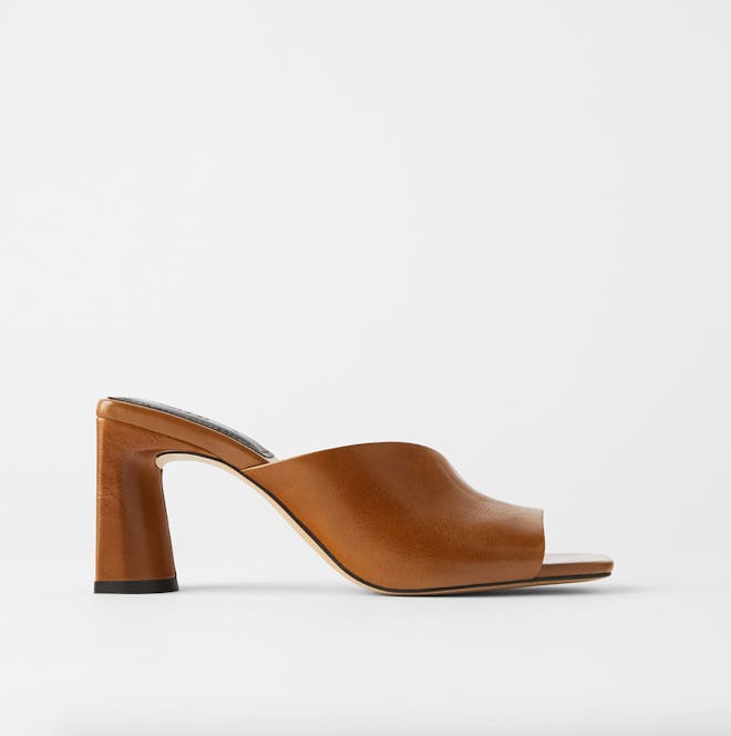 Asymmetric Heeled Leather Slides