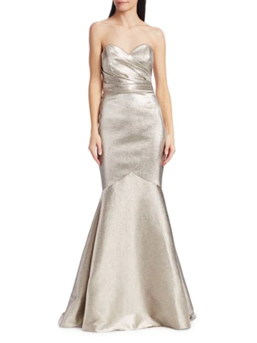 Metallic Strapless Stretch Lamé Mermaid Gown