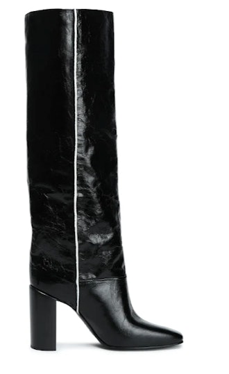 Crinkled-leather knee boots